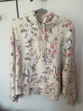 GAPxLoveshack Fancy Cream Floral Hoodie with Pink & Lavender Flowers